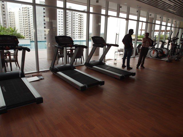 Gymnasium with treadmills